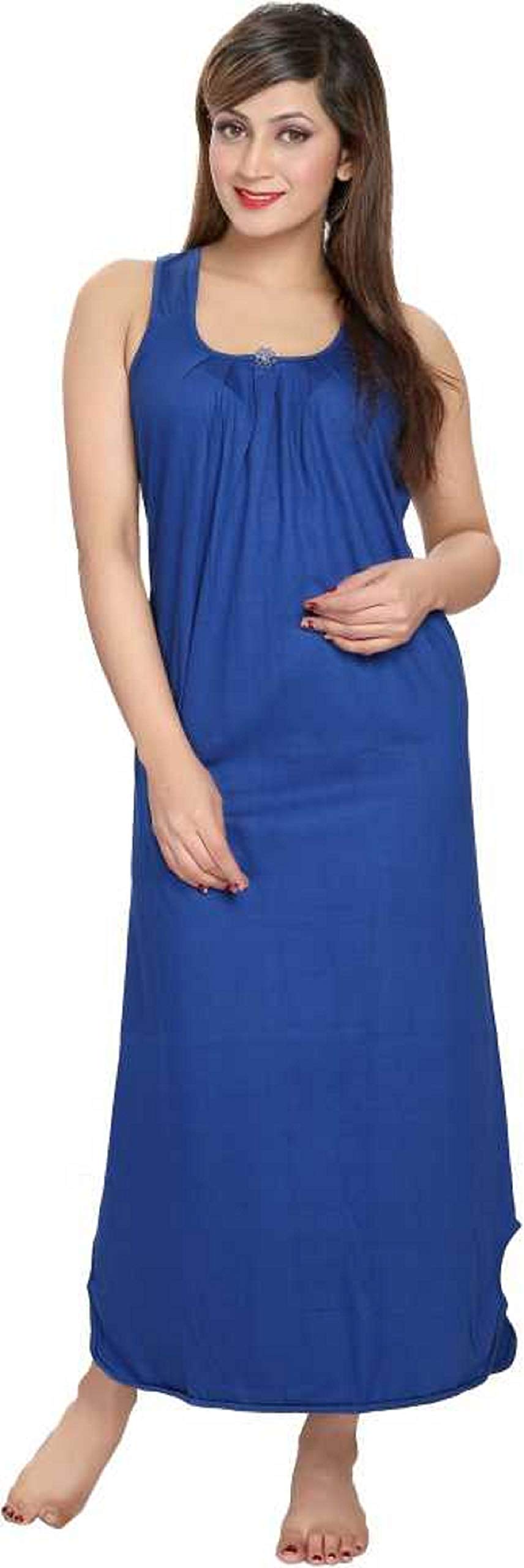 solai Womens Cotton Nighty Slips (Royal Blue)