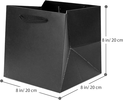 Miniatura 2 de Bolsa de regalo de papel negro pequeña con fondo cuadrado, bolsas de papel kraft con asas para boda, baby shower, fiesta de cumpleaños (negro, 8 x 8