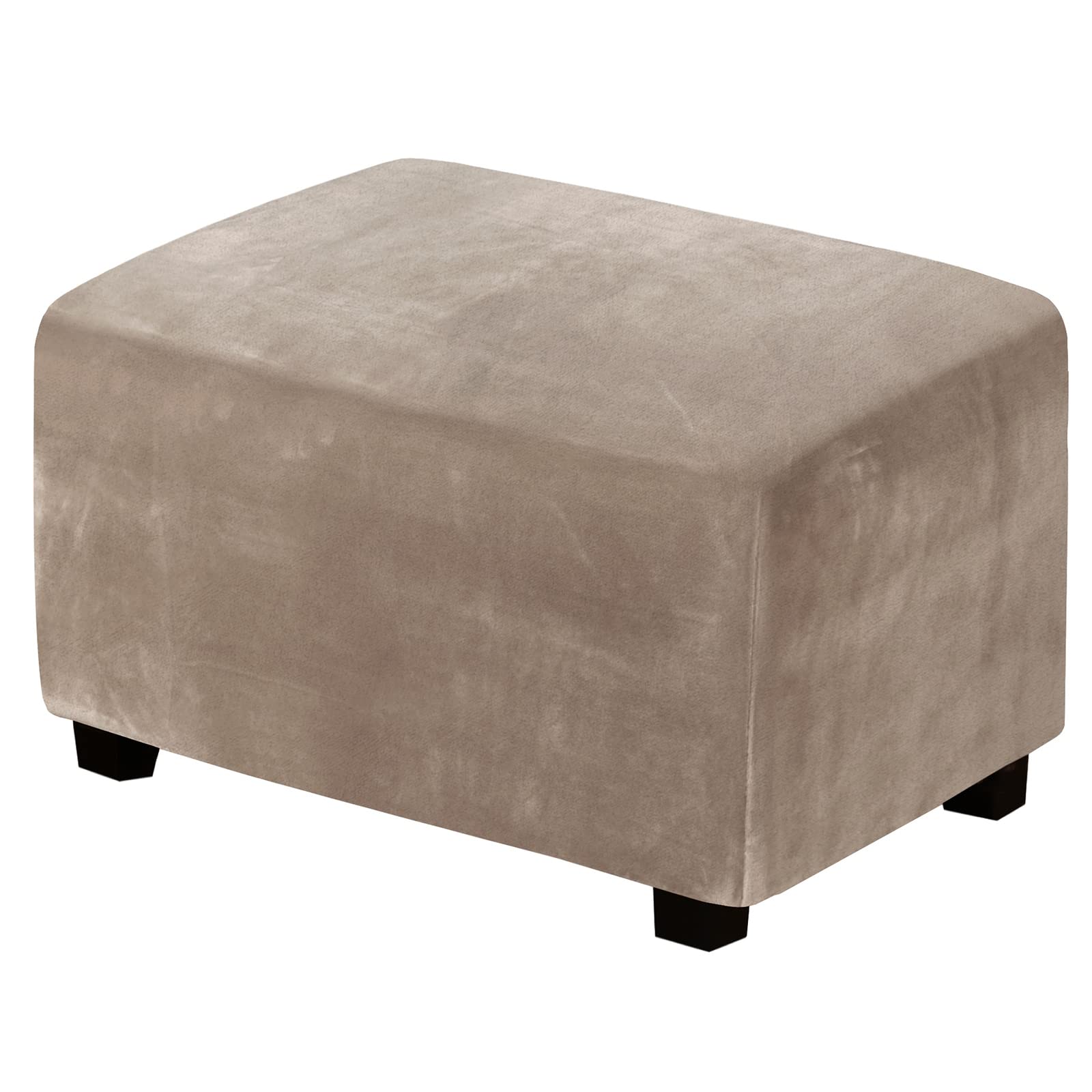 JHLD Rectangle Ottoman Cover, Velvet Ottoman Slipcovers Stretch Footstool Protector Covers Soft Storage Ottoman Slipcover with Elastic Bottom for Living Room -Taupe-Small