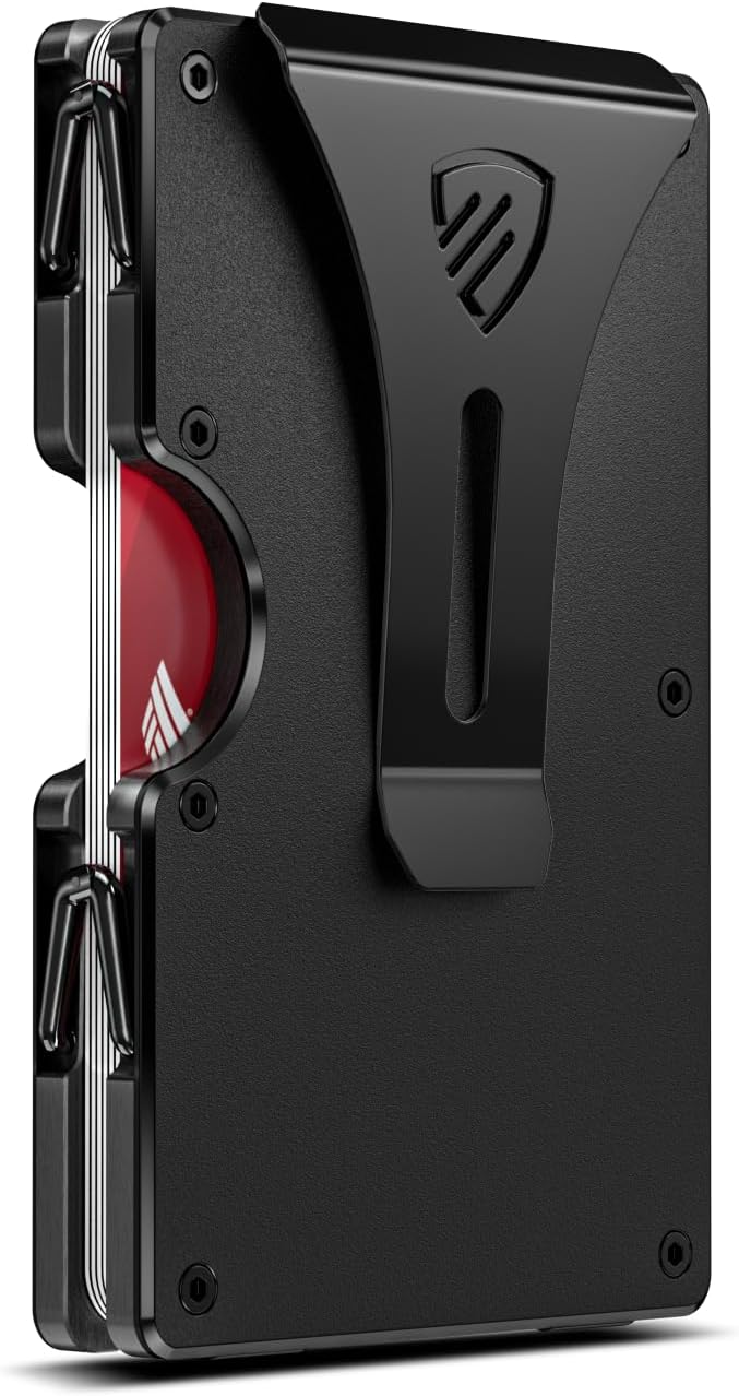 RUNBOX Minimalist Wallet for Men - Slim RFID Blocking Metal Card Holder with Money Clip, Ultra-Thin Front Pocket Design Holds Up to 15 Cards, Gifts for Men(Matte Black)