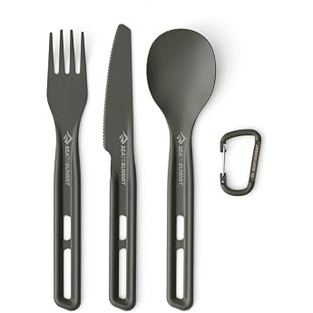 SEA TO SUMMIT - Frontier Ultralight Cutlery Set - 1 Person, 3 Piece - Camping Fork, Spoon &amp; Knife + Carabiner - Lightweight -