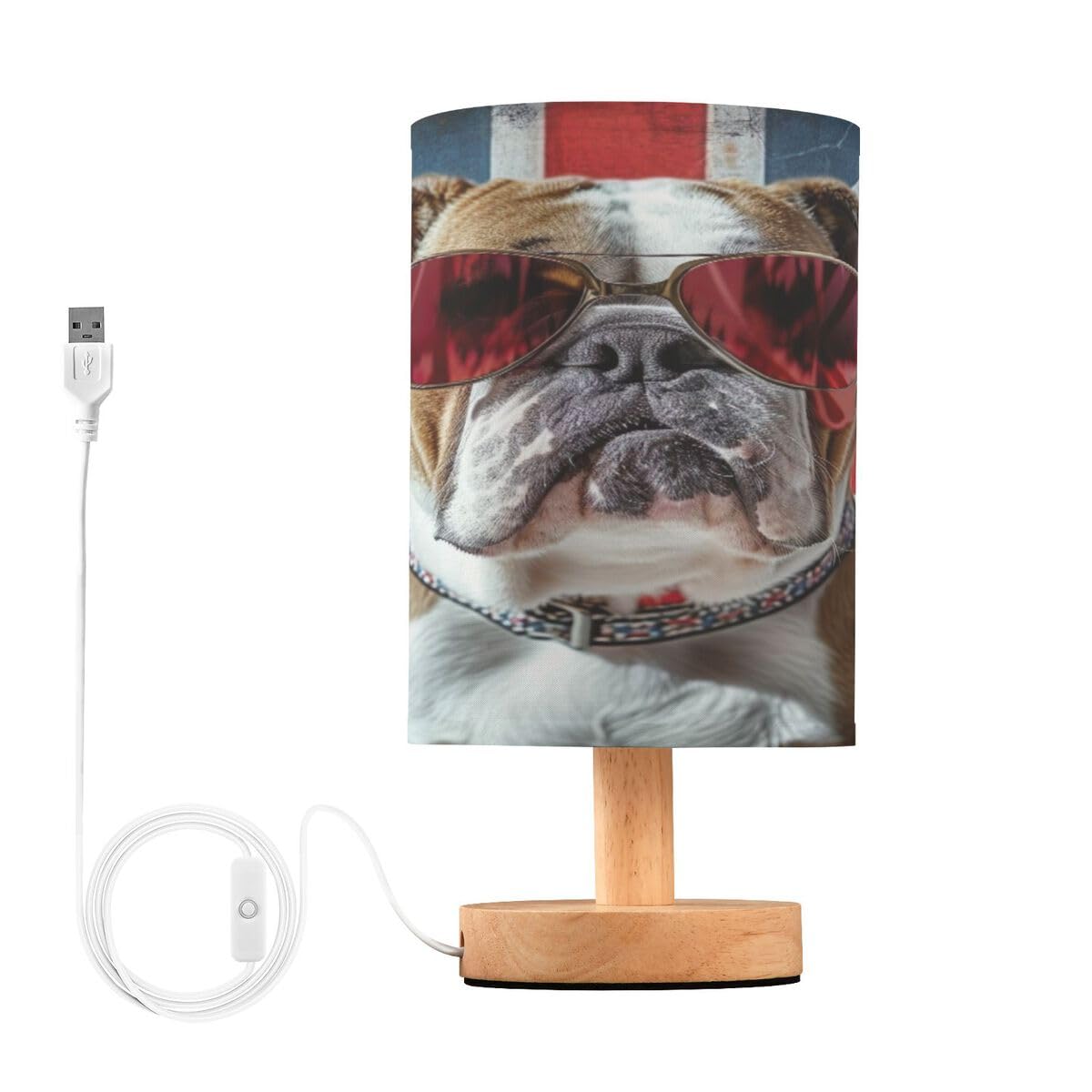 JUMBEAR British Flag Bulldog Table Lamp,Bedside Lamps Nightstand Lamps with Flaxen Fabric Shade for Bedroom Living Room,LED Bulb Included