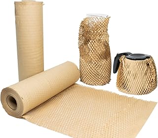 Honeycomb Packaging Paper, 15" x 135' Honeycomb Cushion Wrapping Paper for Protecting Fragile Items, Used for Moving Gift Packaging and Transportation Protection Honeycomb Wrap with Fragile Sticker Labels and Jute Twine