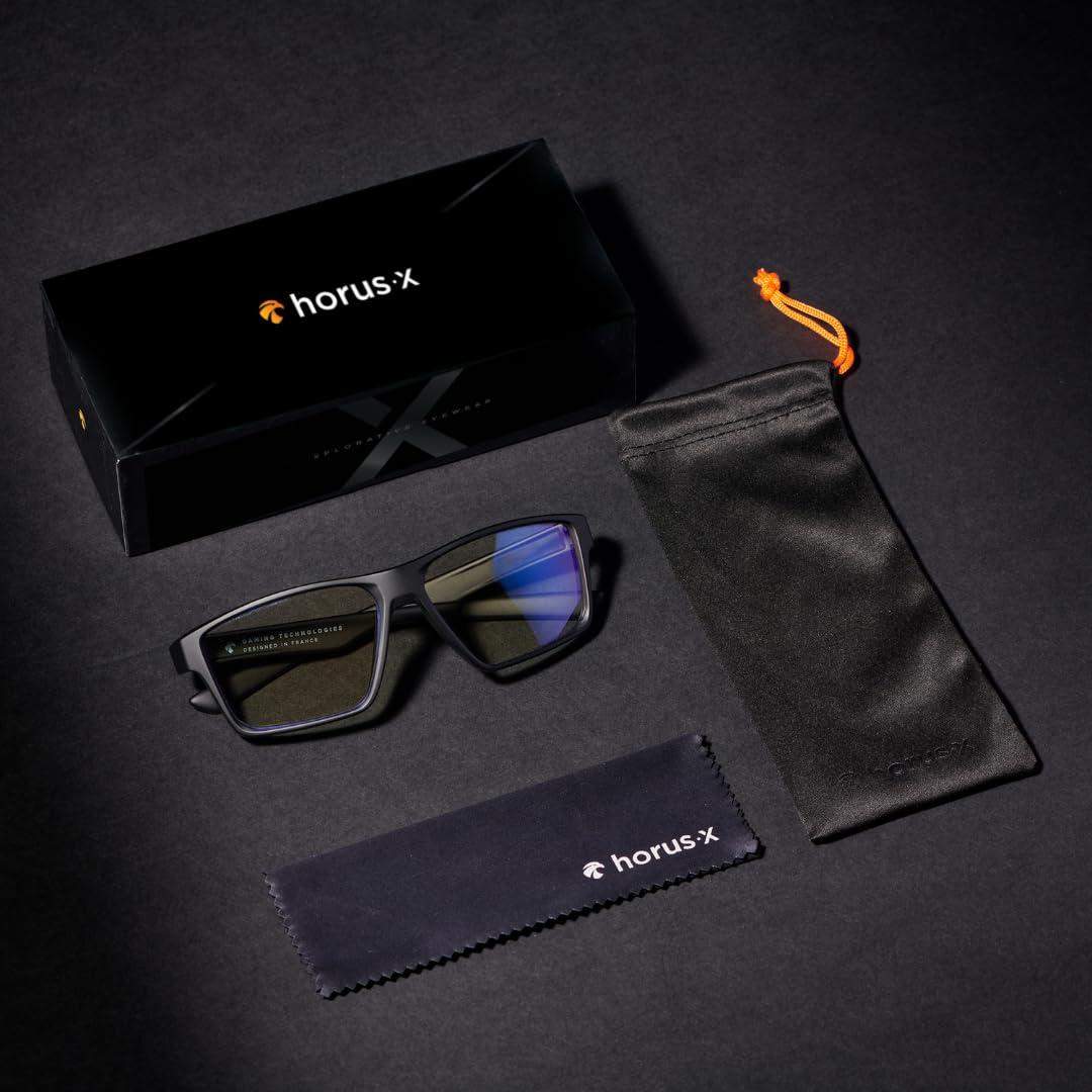 Horus X Lunettes Anti lumière Bleue Gaming et Bureau Homme Femme pour Ecran | Anti Fatigue & Migraine Oculaire | Pack Transparent + Ambré