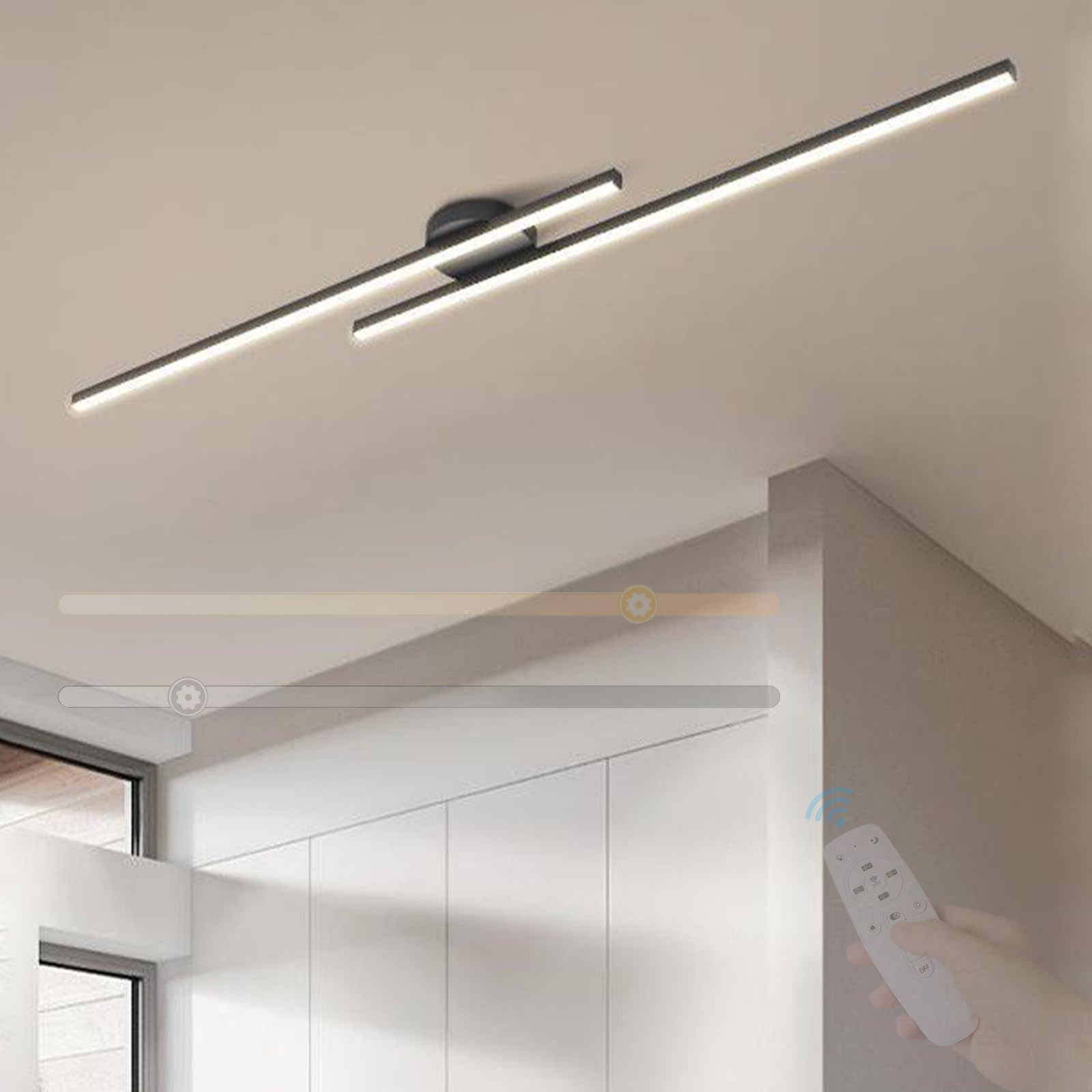 LED Plafoniera Soffitto Moderna Minimalista Metallo Lampada da Soffitto con Telecomando Dimmerabile Soffitto Luci per Camera da Letto Soggiorno Corridoio 3000K-6500K (Nero,120cm)