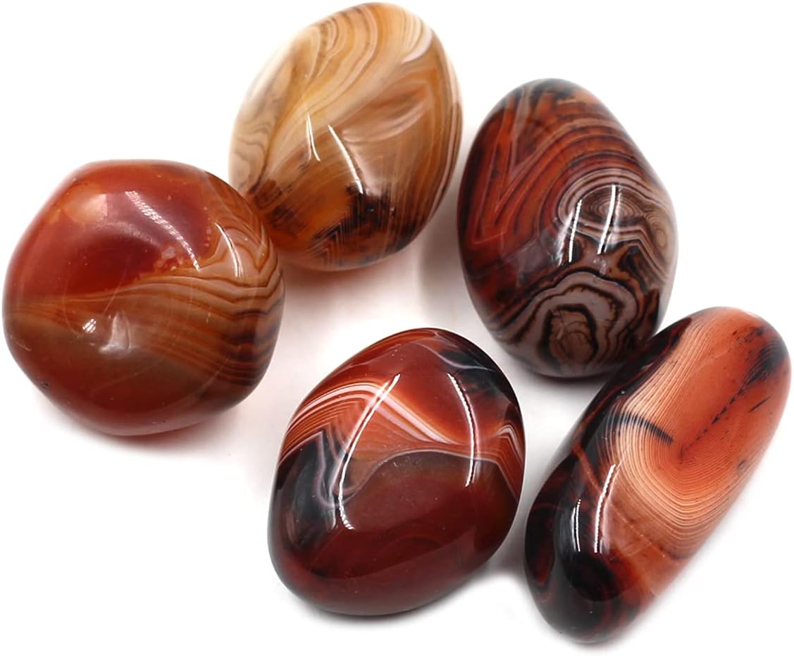 Chiloskit Natural Sardonyx Banded Agate Palm Stone Fossil Worry Stones Pebble Healing Crystal Gift for Girls 4CM, 6CM