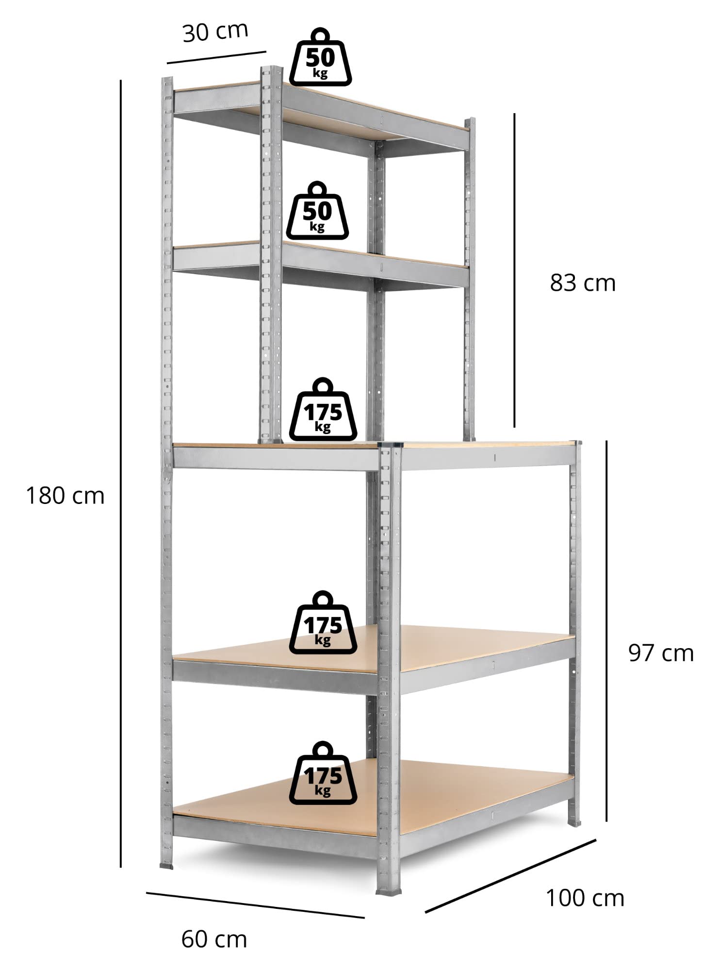 Stagecaptain Estantería de Banco de Trabajo WBR-175 SR con estantes | Estantería robusta de montaje para taller, almacén, sótano y despensa, Estructura metálica galvanizada