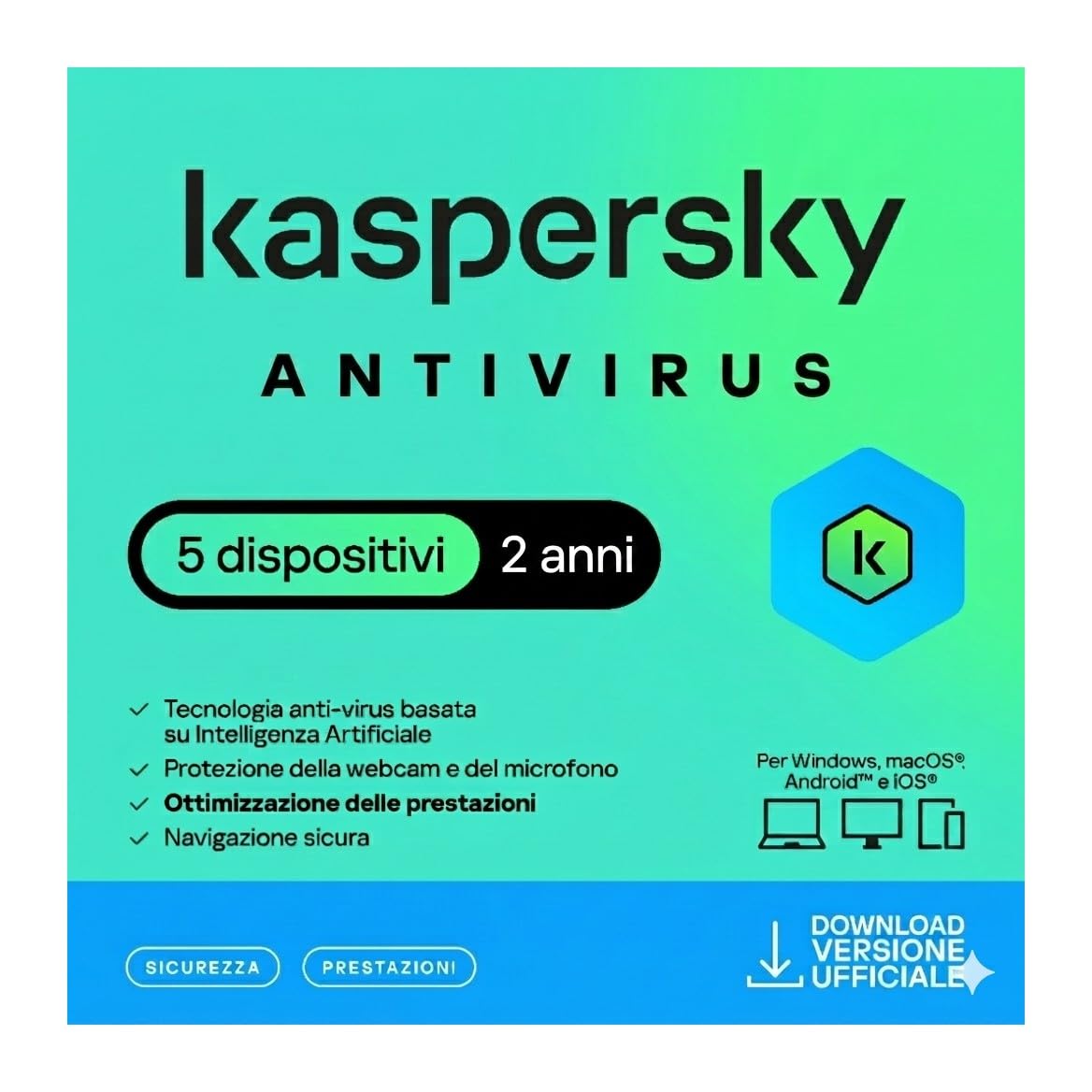 nextradeitalia Kaspersky ANTIVIRUS 2021 PC/Mac/Android/iOS -2 Anni- 5 DISPOSITIVI