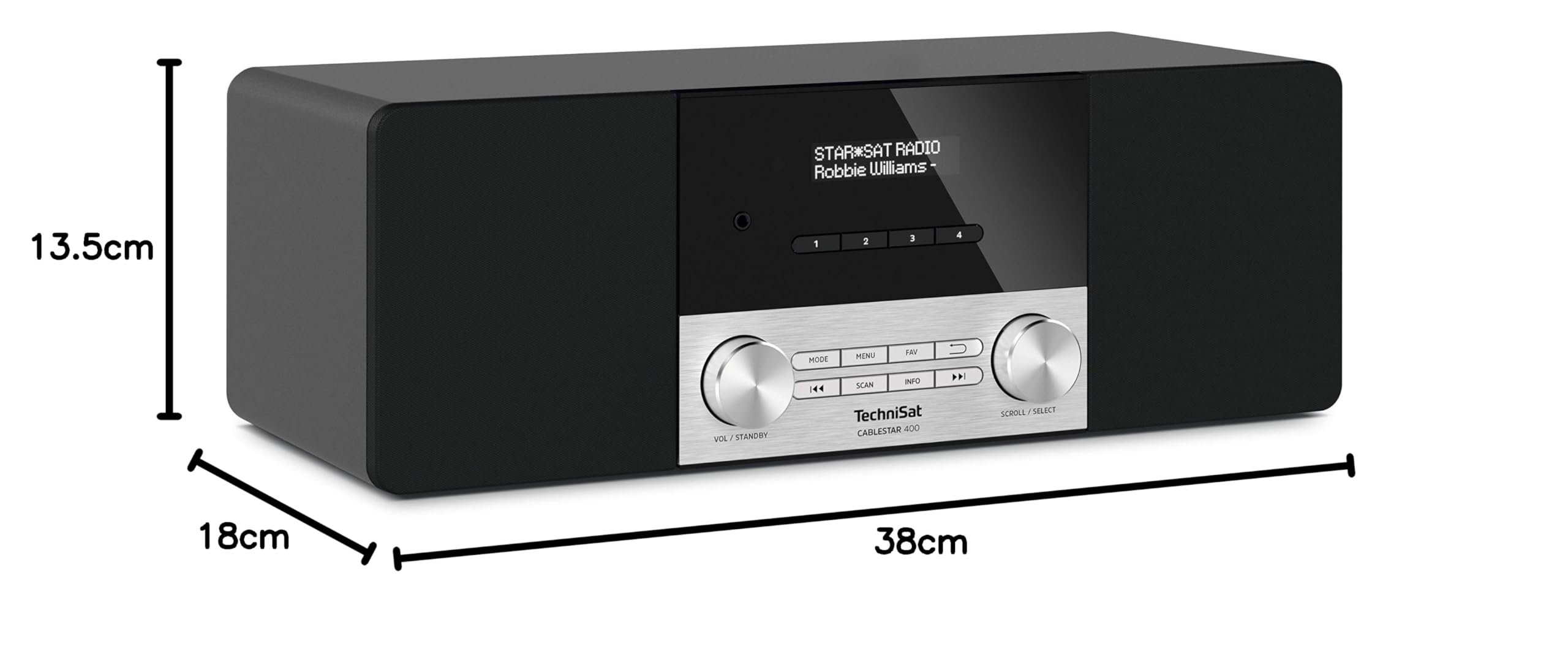 TechniSat CABLESTAR 400 Stéréo Pour Programmes Numériques Non Cryptés Via Câble (DVB-C, AUXin, IEC in, Prise Casque, Horloge, Réveil, Haut-parleurs 20 W) Noir