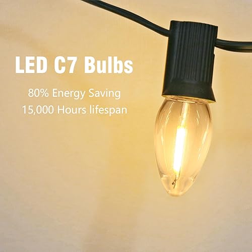 Miniatura 3 de Exiugus - Bombillas LED de repuesto C7 inastillables e impermeables, 0.6 W equivalentes a 7 W, luces blancas cálidas de 2200 K para exteriores,