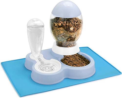 ShineMe Comedero automático para gatos y dispensador de agua, recarga por gravedad 2 en 1 fácilmente juego de cuencos de comida y agua para perros