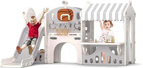 KORIMEFA Juego de casa de juegos para niños pequeños 10 en 1, tobogán para niños pequeños de 1 año, juego de tobogán escalador para niños pequeños