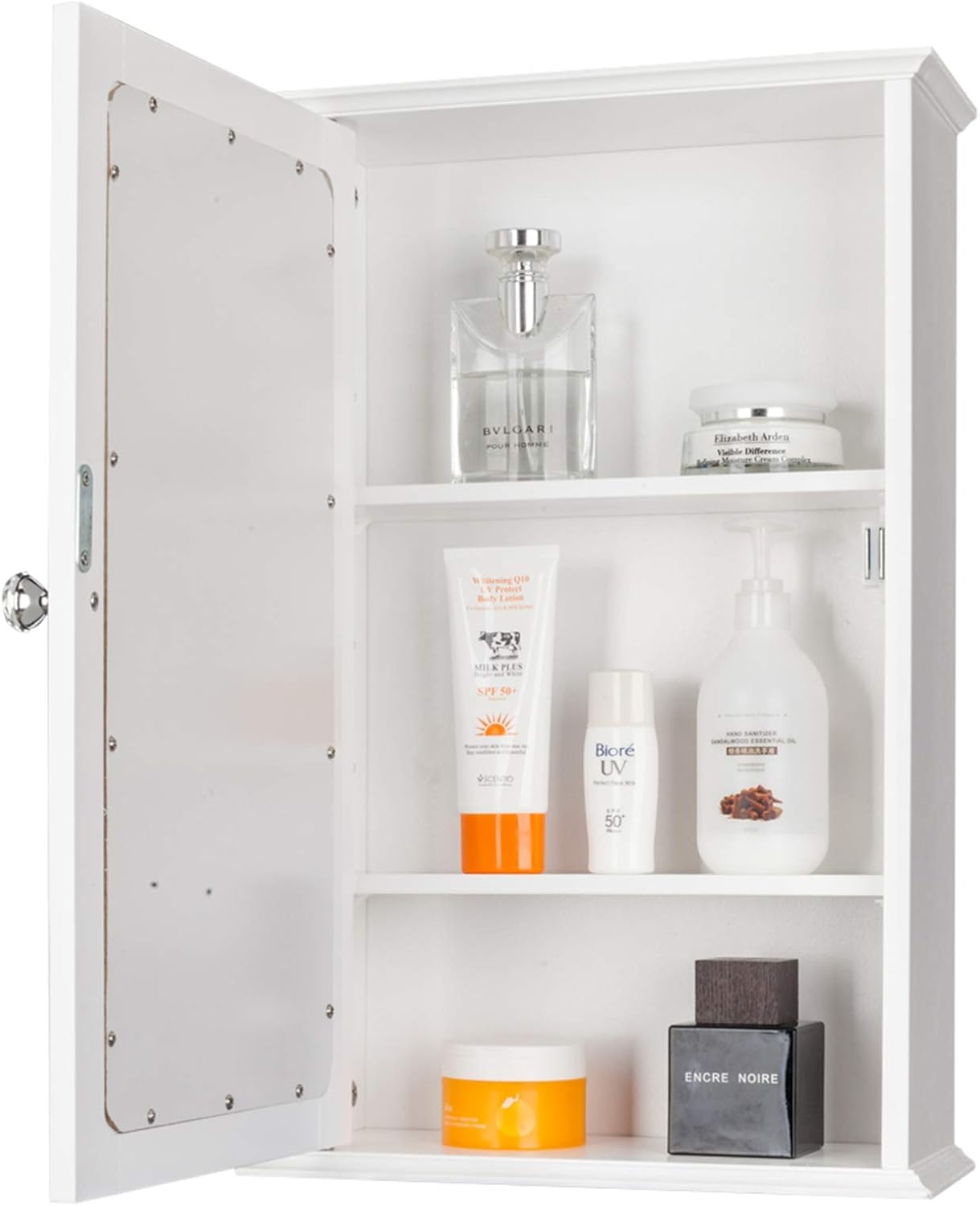 Bathroom Medicine Cabinet with Mirror, Mirrored Wall-Mounted Storage Medicine Cabinet with Single Door & Adjustable Shelf, Multipurpose Wall Cabinet for Bathroom