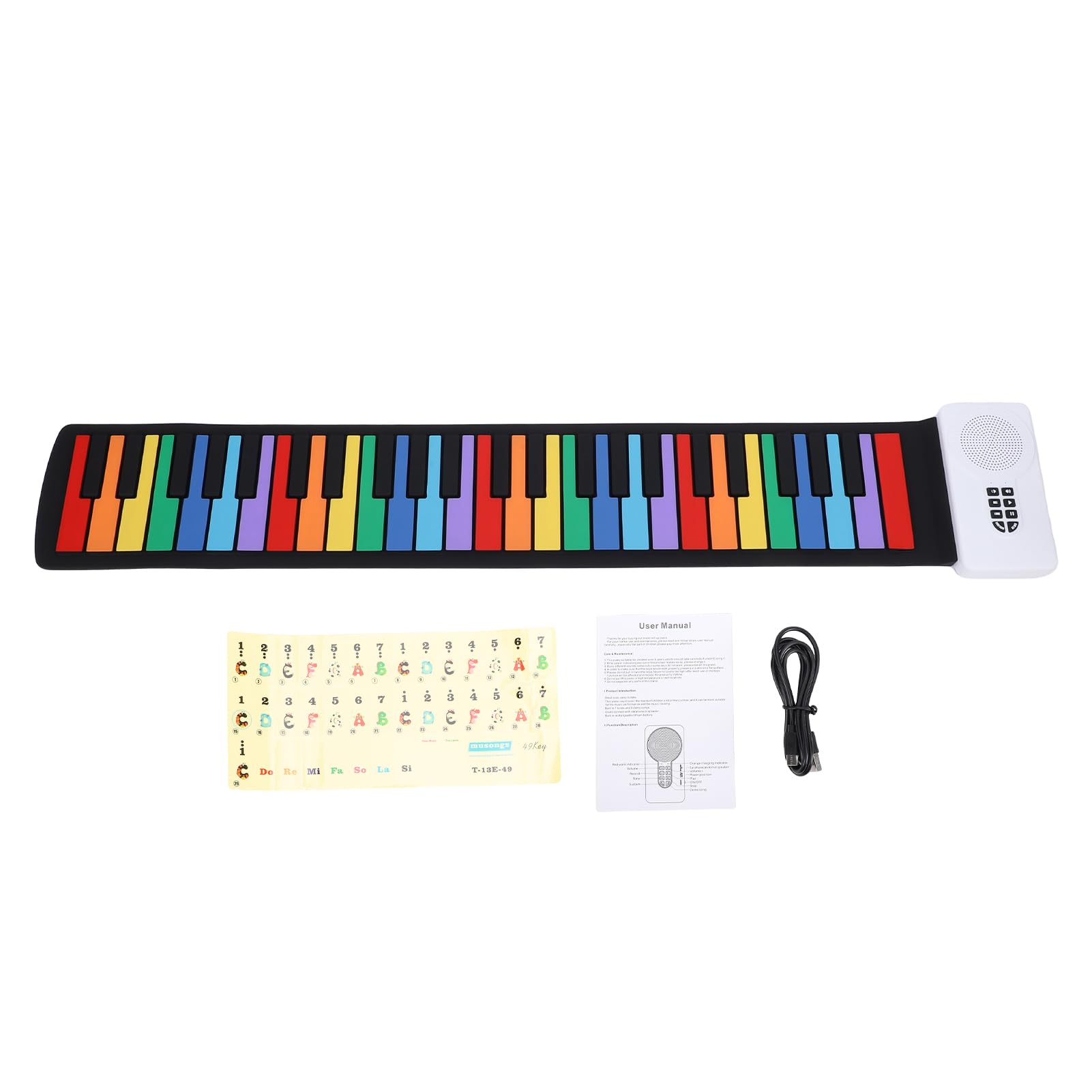 Yctze 49 Keys Roll Up Keyboard Piano, Portable Rechargeable Foldable Piano Keyboard, Built in Speakers with 7 Tones & 8 Educational Demo Songs, Ideal for Kids Educational (Color version)