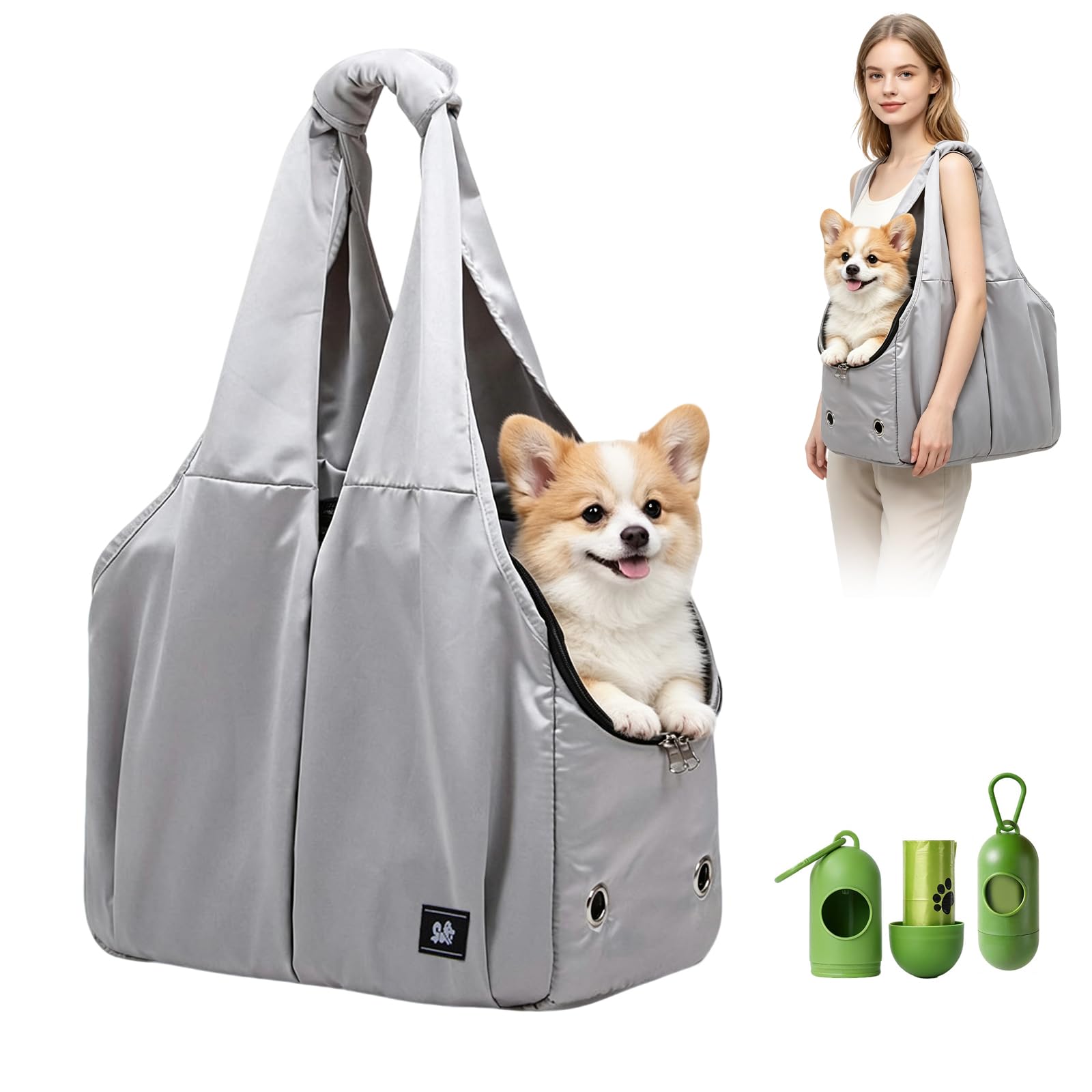 Soft-Sided Pet Tote Carrier with Free Waste Bags, Breathable Cat Dog Travel Bag for Small Pets up to 12lbs, Foldable Lightweight Shoulder Bag with Mesh Window, for Cats, Puppies & Small Dogs, Grey