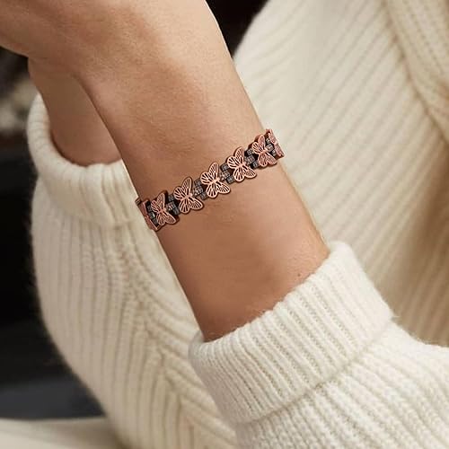 Vista 5 de BioMag Pulseras de cobre 99.99% para mujer, pulseras magnéticas con 3500 imanes de neodimio Gauss con herramienta de tamaño ajustable y caja