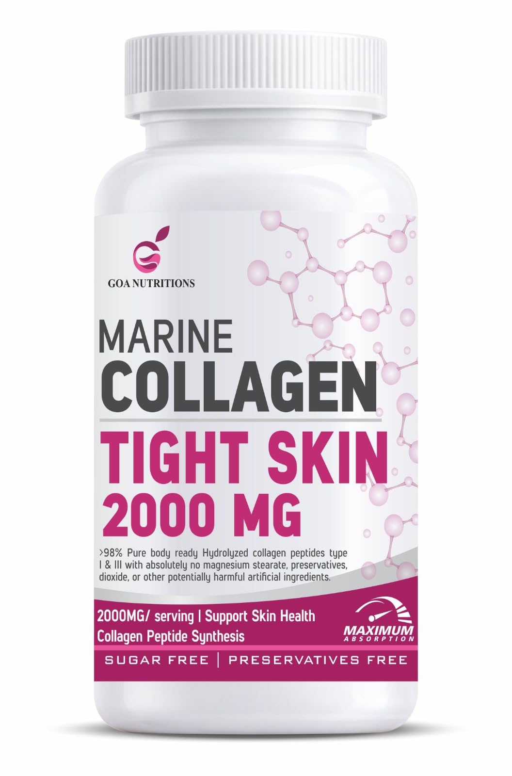 Marine Collagen for Skin Hair Supplement for Men Women with Hyaluronic Acid (99% Supplements) Biotin & Vitamin C, B12, Collagen Protein Peptide Builder-60 Tablets