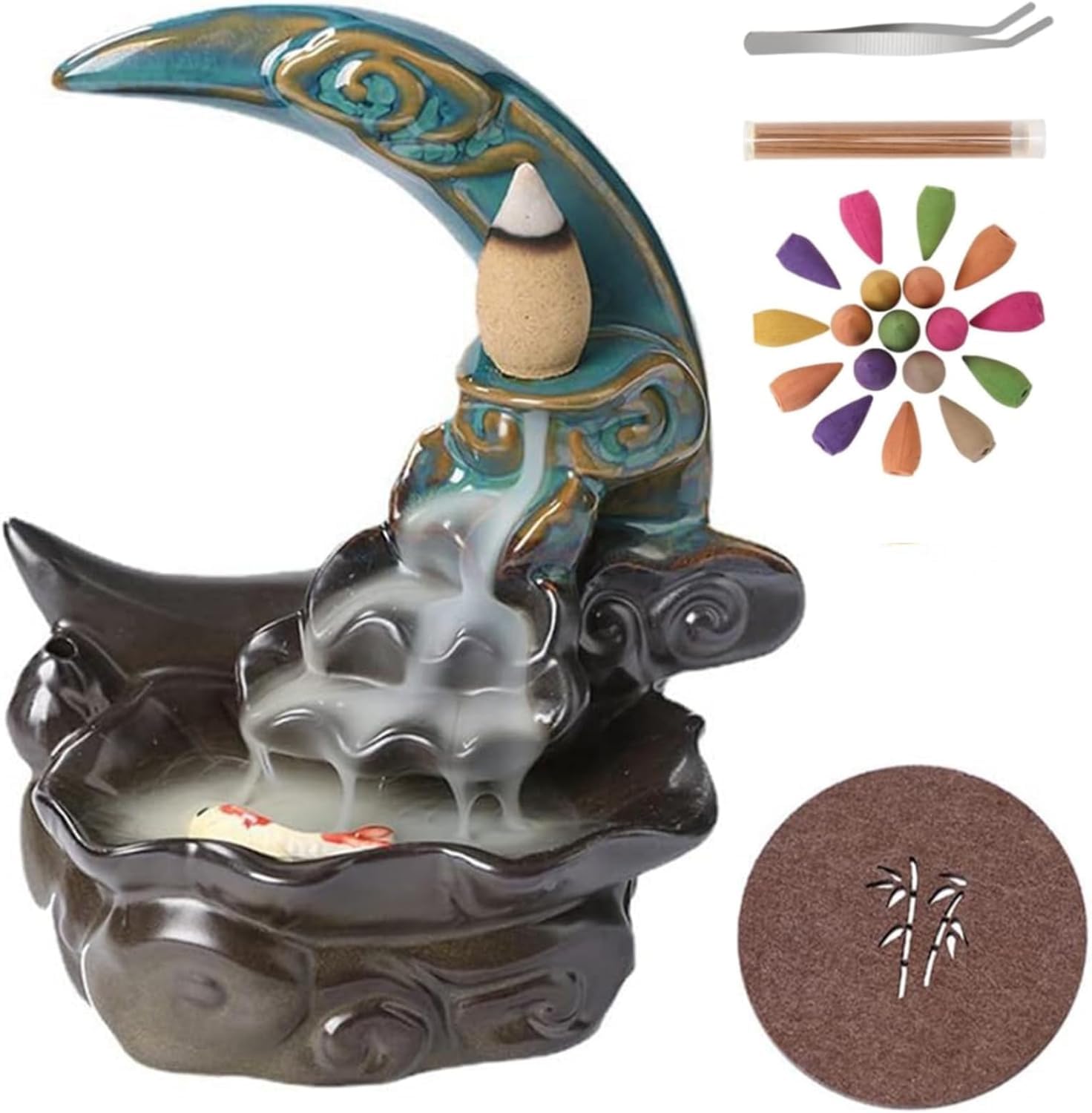 Bruciatore Di Incenso A Riflusso In Ceramica – Cascata Di Fumo Per Aromaterapia – Include 10 Coni – Decorazione Per Yoga E Meditazione - 4