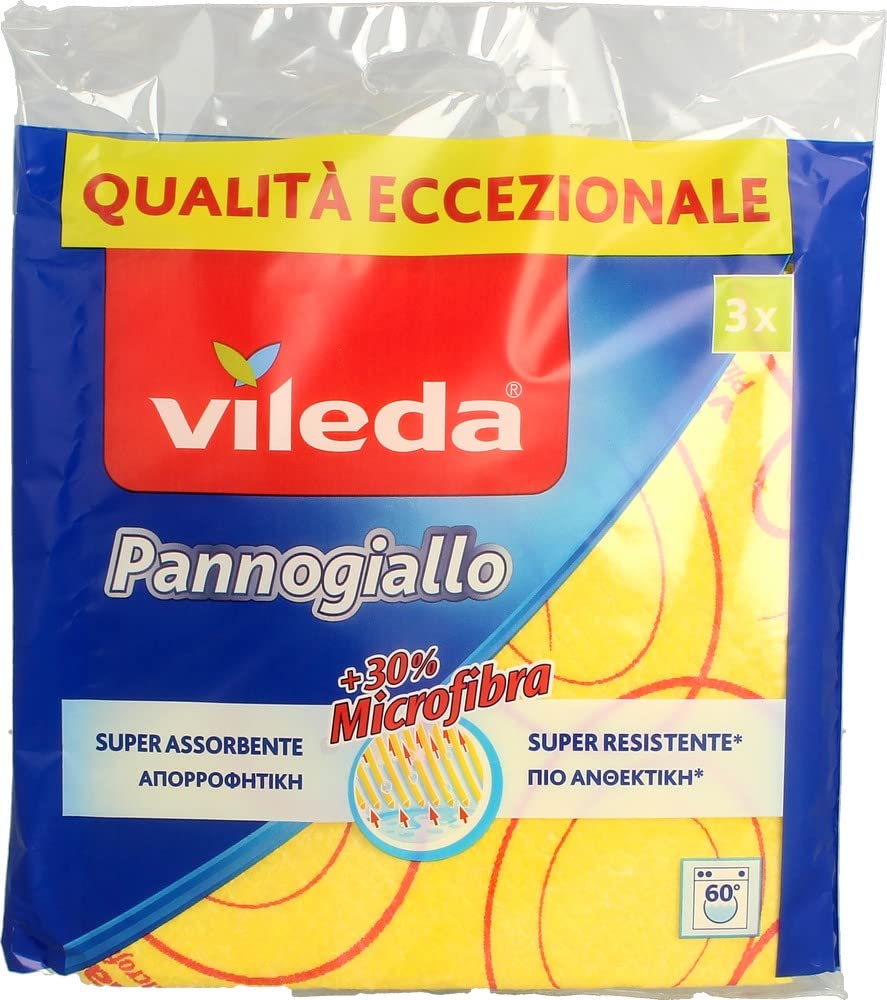 Vileda 139194 Pannogiallo, Panno Multiuso Con Odor Stop e Speciali Fibre Super Assorbente, Ideale Per le Pulizie