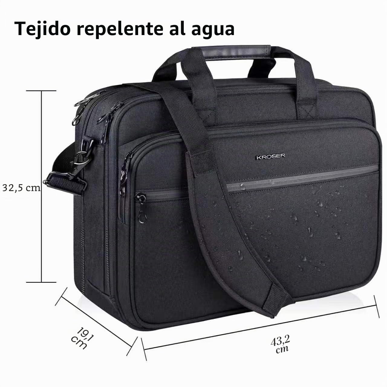KROSER Bandolera para Portátil Maletín para Portátil Hidrófugo Peso Ligero Bolso de Mensajero para Portátil Bolsa de Ordenador para Viajes/Negocios/Escuela/Hombres/Mujeres