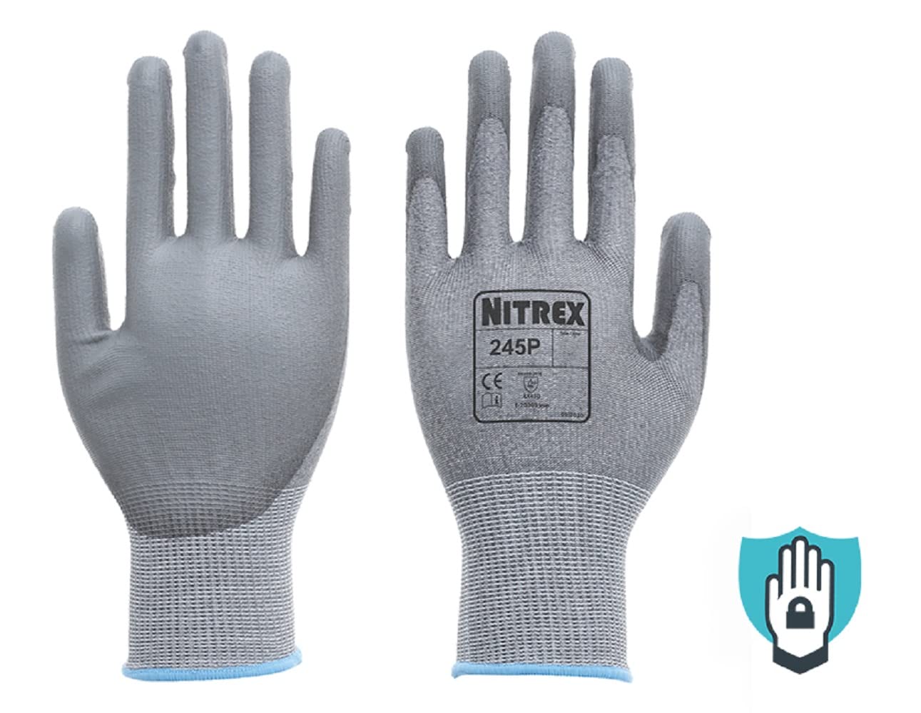 NITREX Unigloves 245P Guantes reutilizables resistentes al corte con tecnología Unigloves NitreGuard, revestimiento de palma de poliuretano, forro resistente al corte, en gris