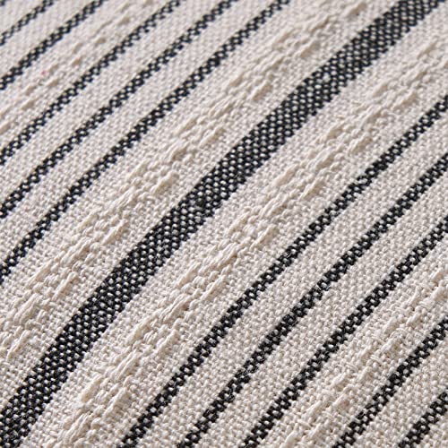 Topfinel Farmhouse Stripes Throw Pillow Covers With Tassel Set Of 2 18X18, Modern Accent Decorative Fringed Cushion Covers, Black And White Boho Textured Linen Pillowcases For Couch Bedroom Decor #TOP1