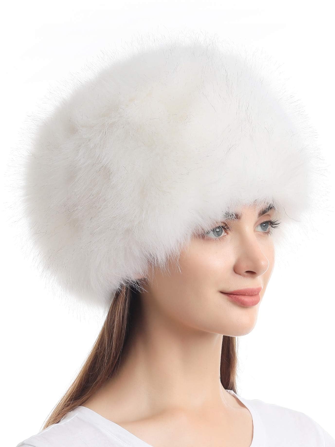 Faux Fur Headband with Stretch Women's Winter Earwarmer Earmuff, White