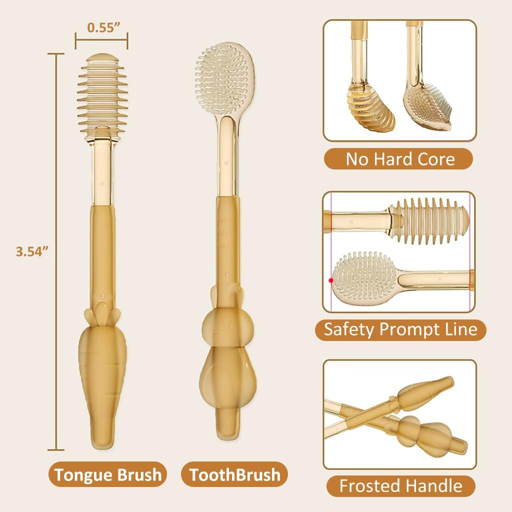 Baby Toothbrush Set with Storage Case, Soft Silicone Bristles, 2-Pack, Beige 1