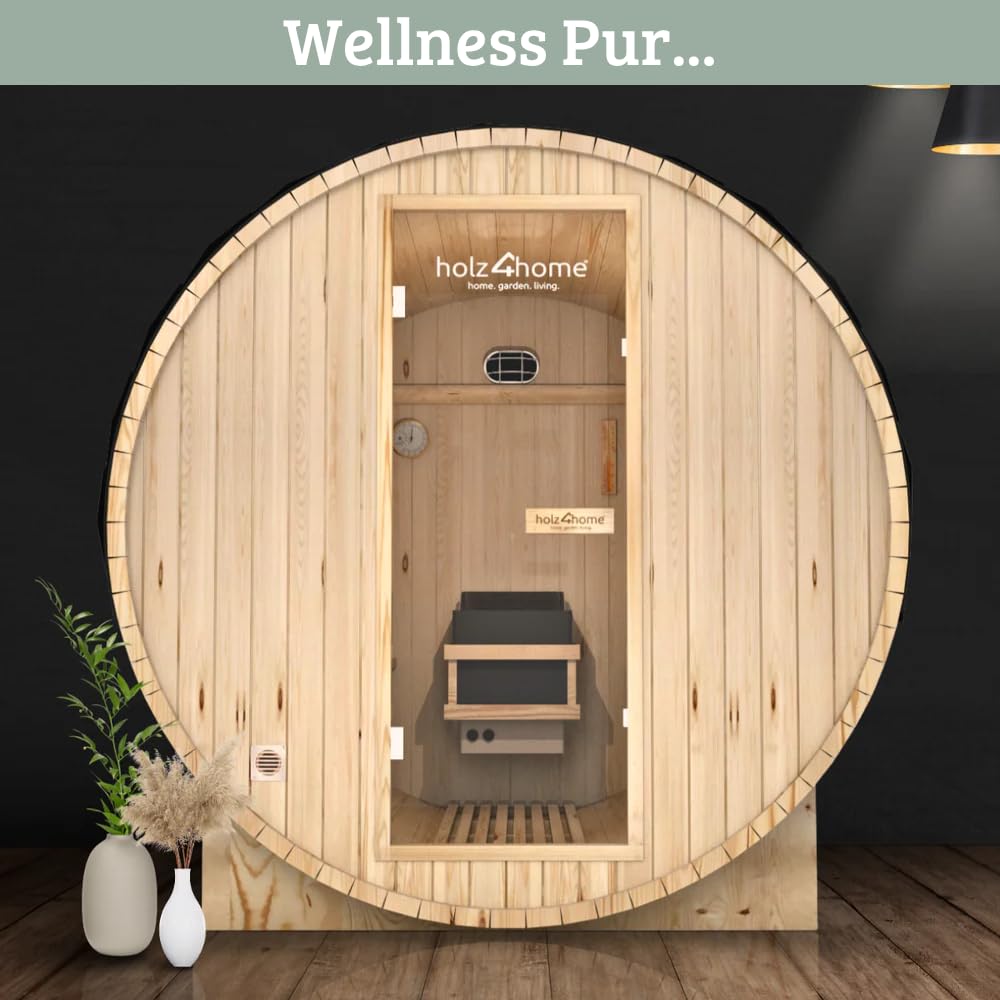 DELUKE Fasssauna Outdoor mit Elektroofen PIET für 6 Personen inkl. Saunazubehör Außensauna Gartensauna