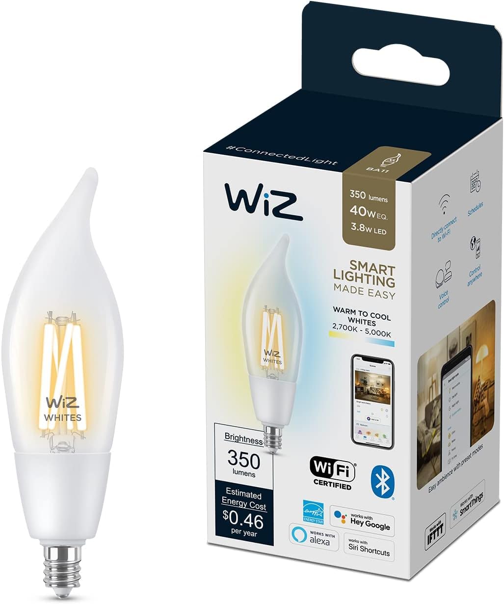 WiZ Clear 40W BA11 Tunable White Filament LED Smart Candle-Shaped