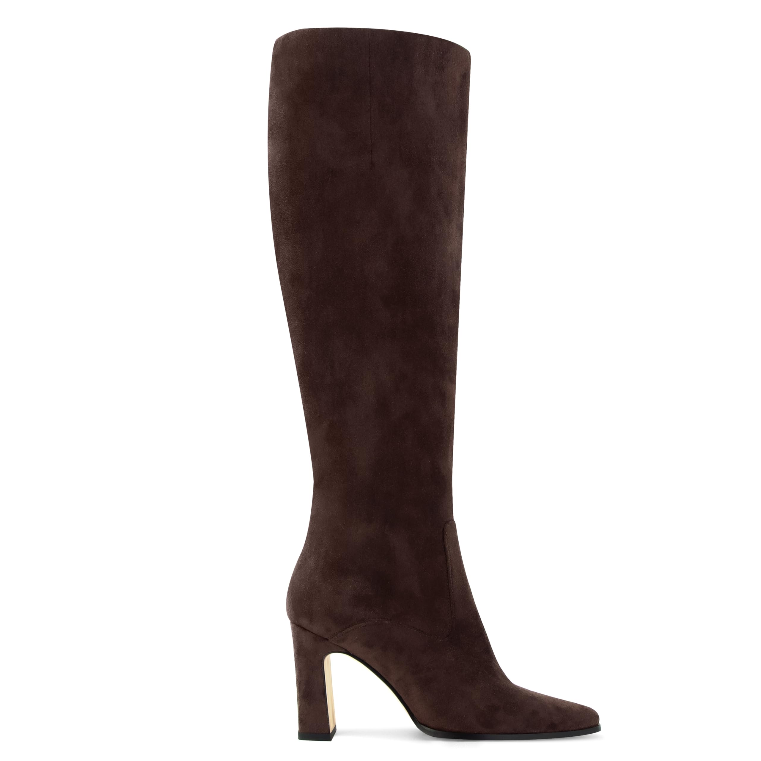 DOEYG Black Leather Knee High Boots for Women Heeled Tall Boots Chunky Block Heel Square Toe Office Fall