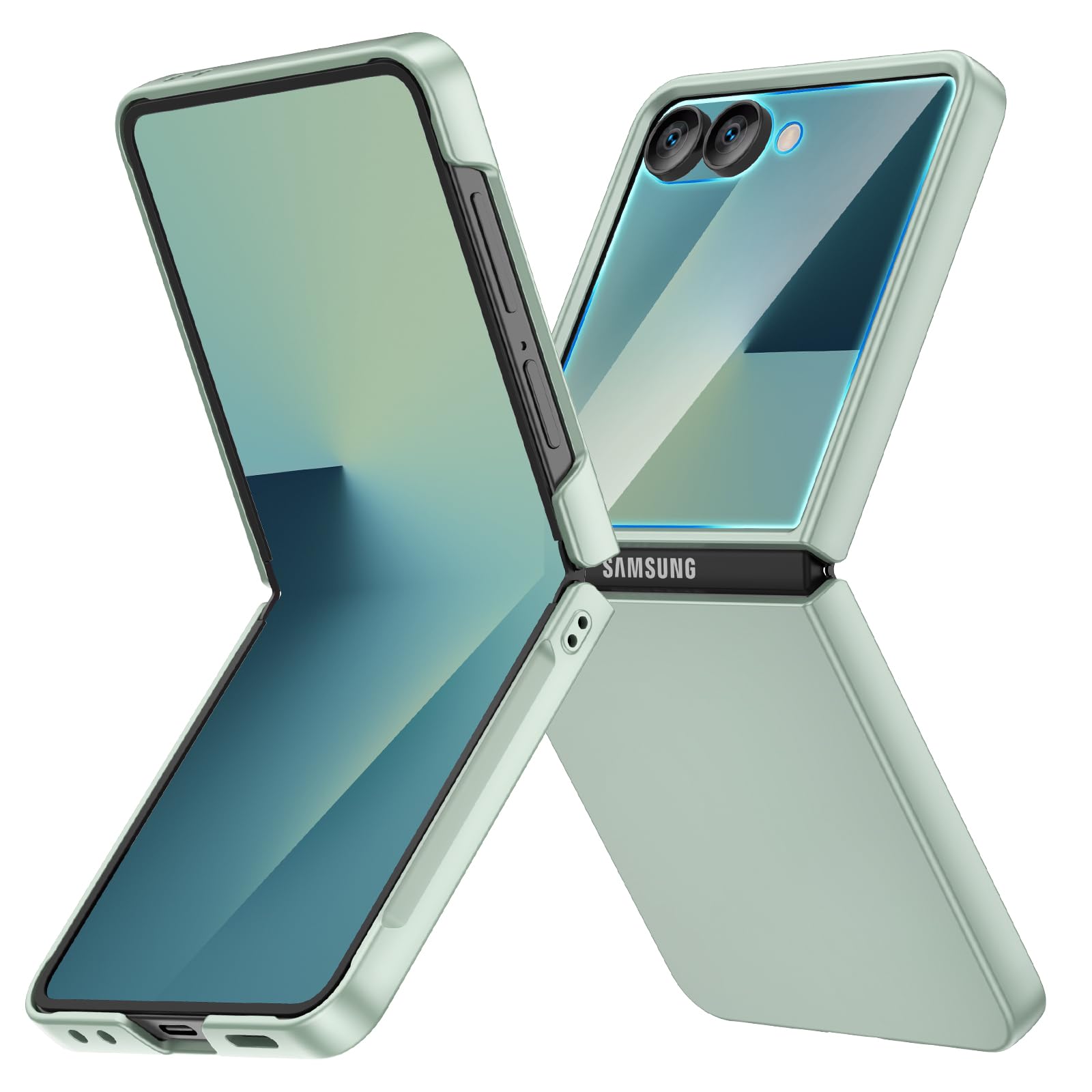 Ruky for Z Flip 7 Case, with Built-in Screen Protector, Mint Green | Support Wireless Charging Hard PC Ultra-Thin Full Body Protective Phone Case for Samsung Galaxy Z Flip 7, Mint Green