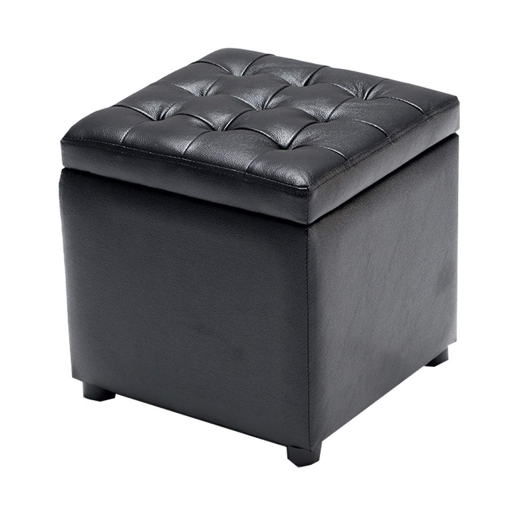 Repose-Pieds et Tabouret de Rangement Noir Ottoman pour Salon et Chambre 40cm