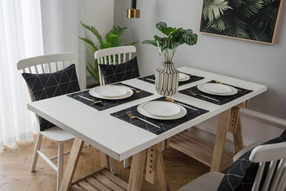 Manteles Individuales,Manteles Individuales Para Mesa De Comedor, Manteles Individuales Negros, Manteles Individuales De Lino De Algodón, Manteles Individuales Geométricos Modernos Simples, Mantel