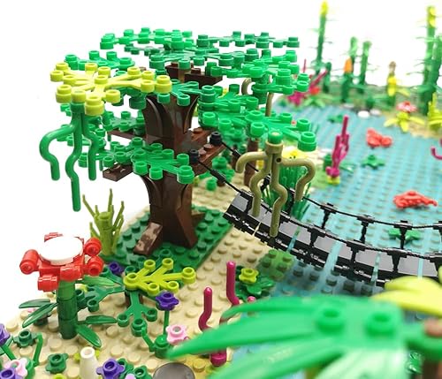 Miniatura 2 de ZHX Rainforest Jungle Bridge - Juguetes de bloques de construcción con 2 placas base (10 x 10 pulgadas cada uno) ladrillos de jardín, accesorios de