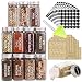 SWOMMOLY 36 Glass Spice Jars with 396 Spice Labels, Chalk Marker and Funnel Complete Set. 36 Square Glass Jars 4 OZ, Airtight Cap, Pour/sift Shaker Lid