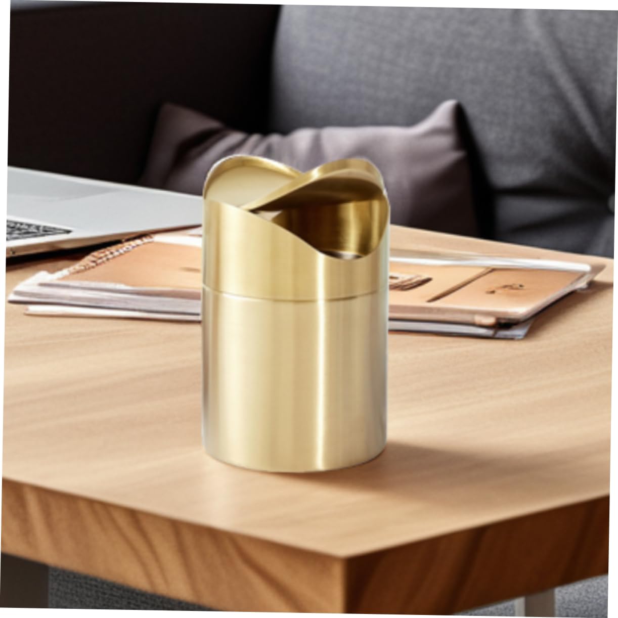 Mobestech Mini Poubelle De Bureau En Acier Inoxydable Doré Avec Couvercle Presse Compacte Pour Cuisine Voiture Et Chambre À Coucher