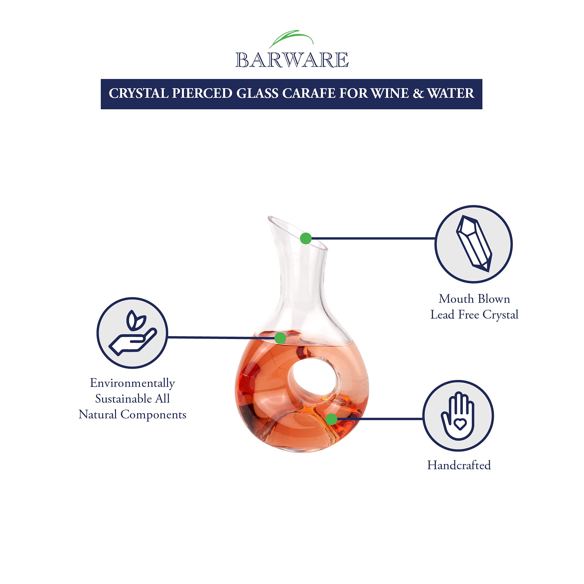 Badash Eternity Crystal Wine Carafe - 36 oz. European Mouth-Blown Crystal Pierced Glass Carafe for Wine, Water, Juice & More - Fine Quality Lead-Free Crystal