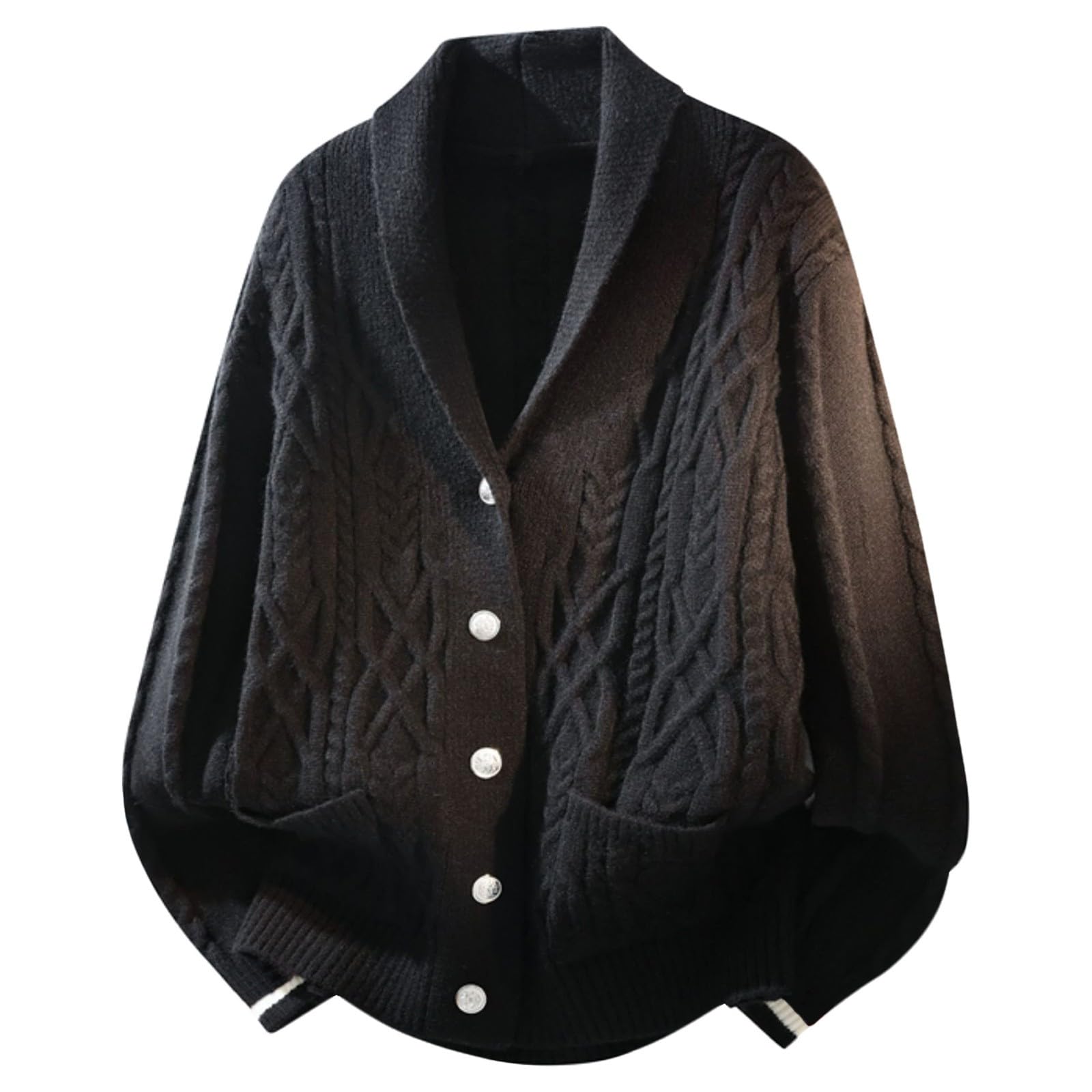 Cárdigan De Punto para Hombre, Chaqueta Punto Botones Hombre con Cuello Chal Suéter Cuello V Punto Manga Larga Solapa Cuello Abrigo De Punto con Bolsillos para Otoño Invierno
