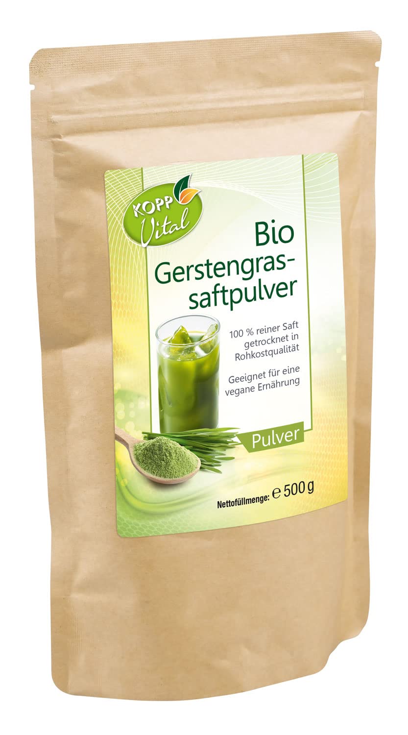 KOPP Vital® Bio-Gerstengrassaftpulver | 500 g | Bio-zertifiziert | Vegan | ohne Gentechnik | Laktosefrei | Höchste Qualität