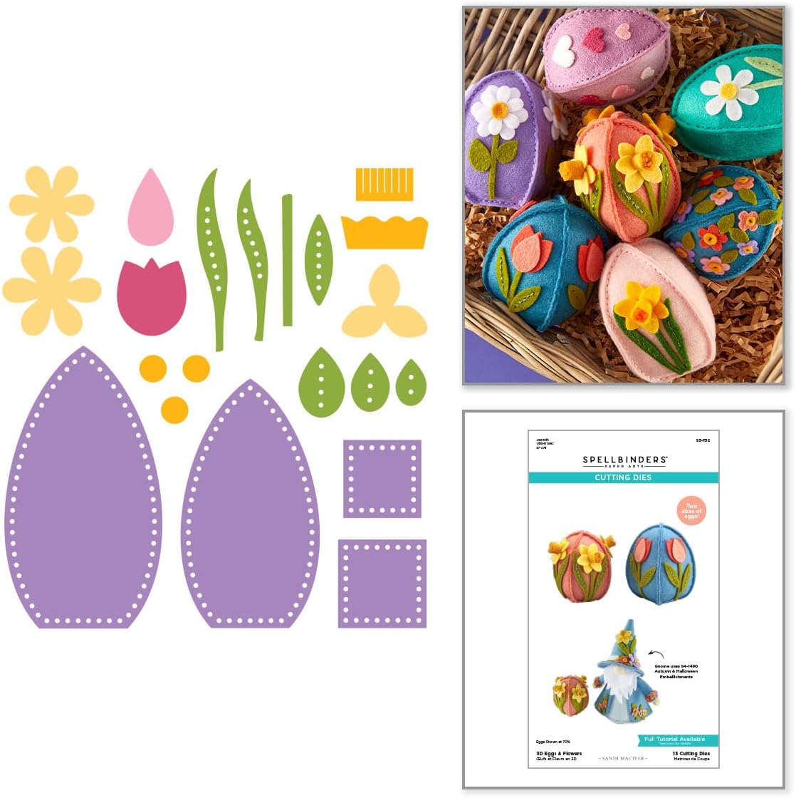 Spellbinders S5-752 3D Eggs & Flowers Felt Décor Etched Dies by Sandi Maciver