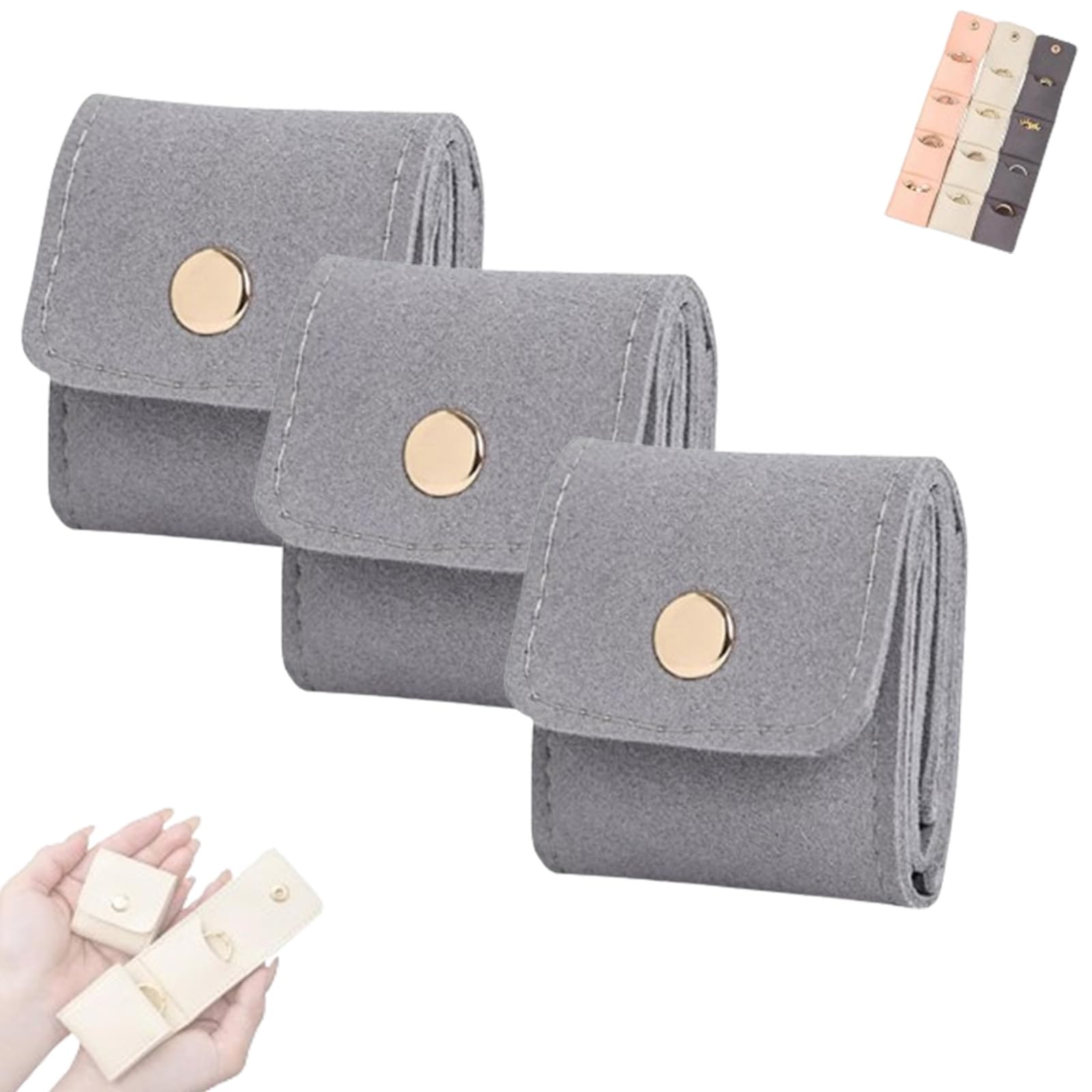 NNBWLMAEE Mini Travel Jewelry Bag, Mini Roll Bag with Buckle, Portable Foldable Organizer Case, Small Pouch for Ring, Earring (3PCS-A)