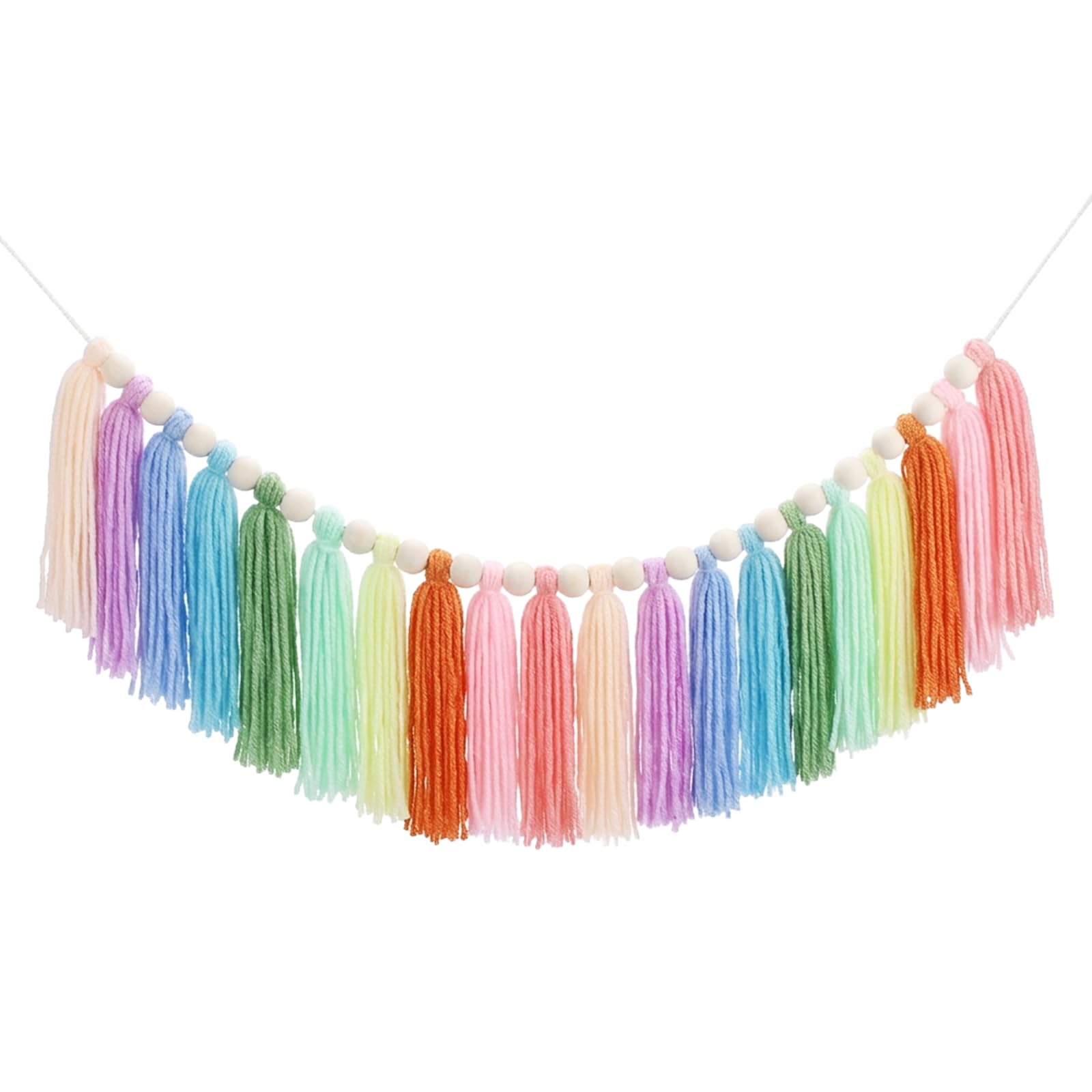 sourcing map Yarn Tassel Garland with Wood Beads, 3.8ft Cotton Tassel Banner Handmade Macrame Pastel Garland Wall Hangings for Wedding Christmas Birthday Party Decoration, Colorful-1