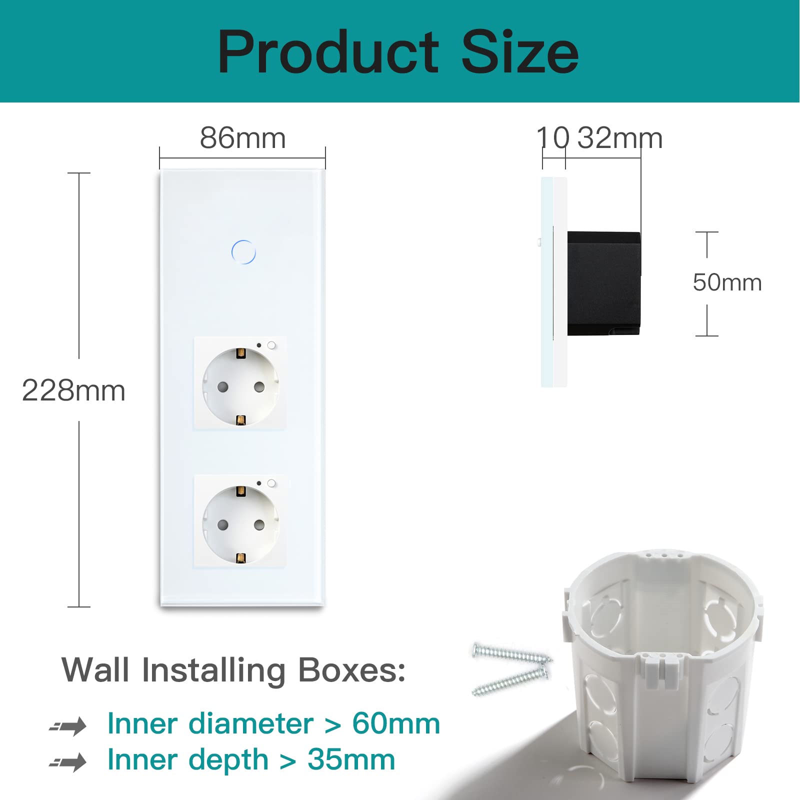 BSEED Interruttore della luce Smart Touch Alexa con doppia presa WiFi, 1 via, 1 via (neutro richiesto), lavoro con Tuya Alexa/Google Home, bianco