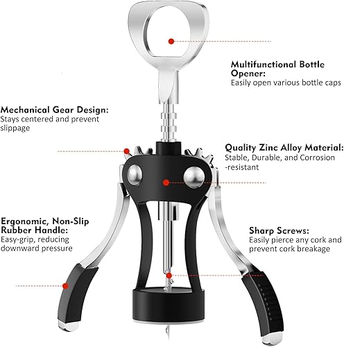 Miniatura 33 de KORCCI Abridor de vino, sacacorchos de aleación de zinc resistente, abrebotellas de cerveza de alta calidad, accesorios multifuncionales para vino