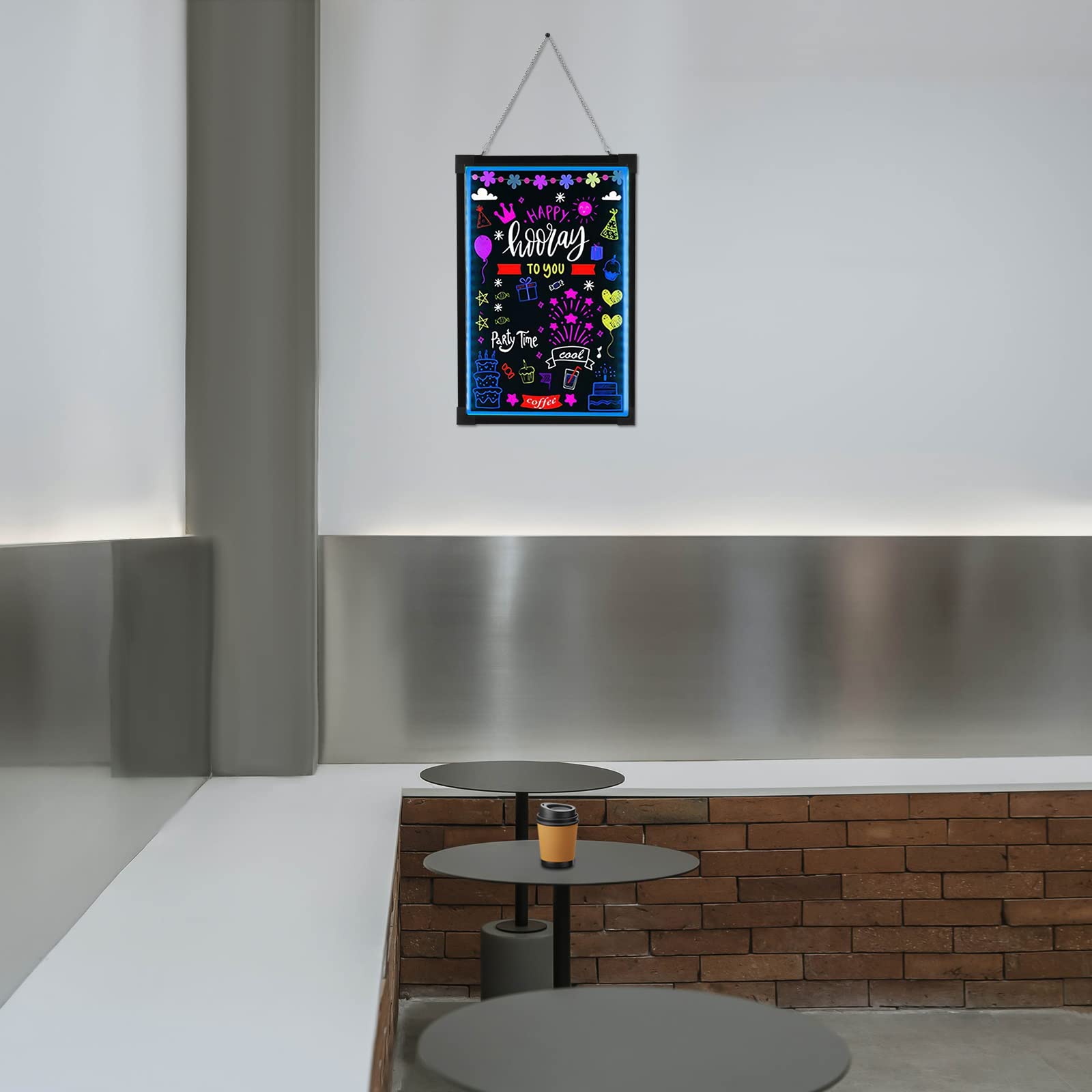 Lavagna a LED con immagini pubblicitarie, 60 cm x 80 cm, con telecomando e penne al neon, design fai da te, per negozi, ristoranti e case