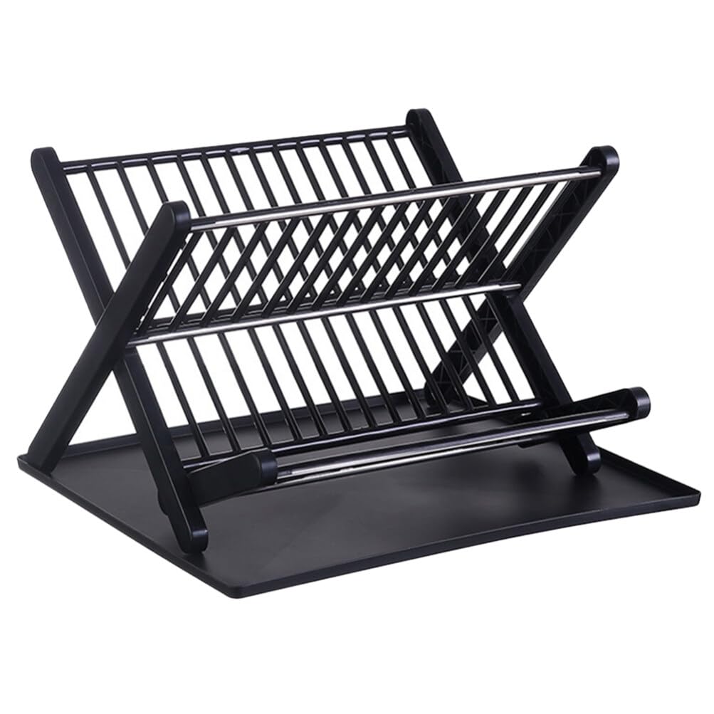 Escurreplatos Plegable de Cocina 1 Juego Negro Pp y Acero Inoxidable
