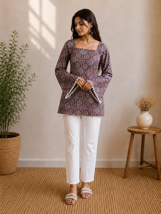 Image of Avayayat Women's Printed Short Kurti for Girls | Regular Wear Flared Tunic Top | Stylish & Comfortable Rayon Kurti