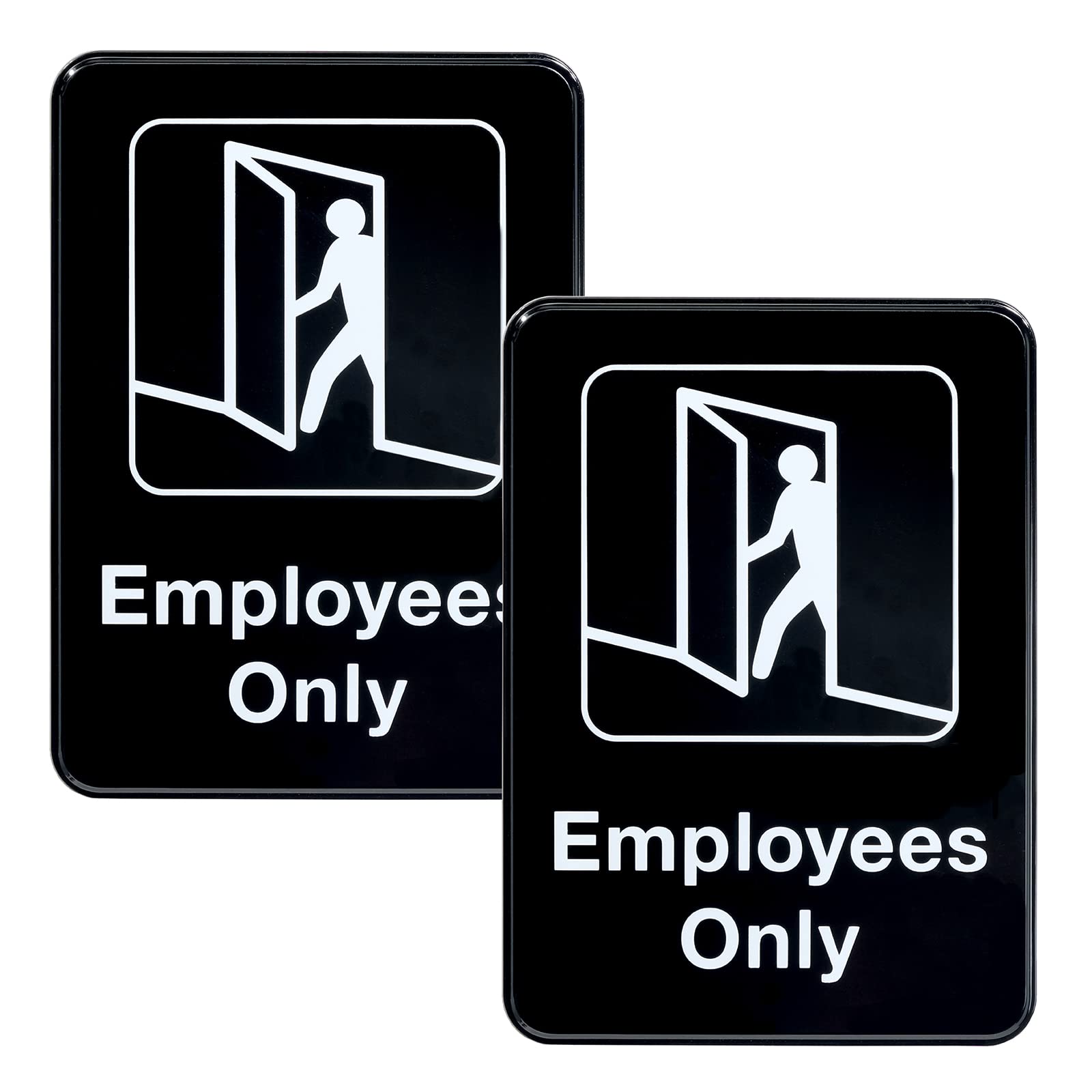 EXCELLO GLOBAL PRODUCTSEmployees Only Sign: Easy to Mount Informative Plastic Sign with Symbols 5”x7”, Pack of 2 (Black)