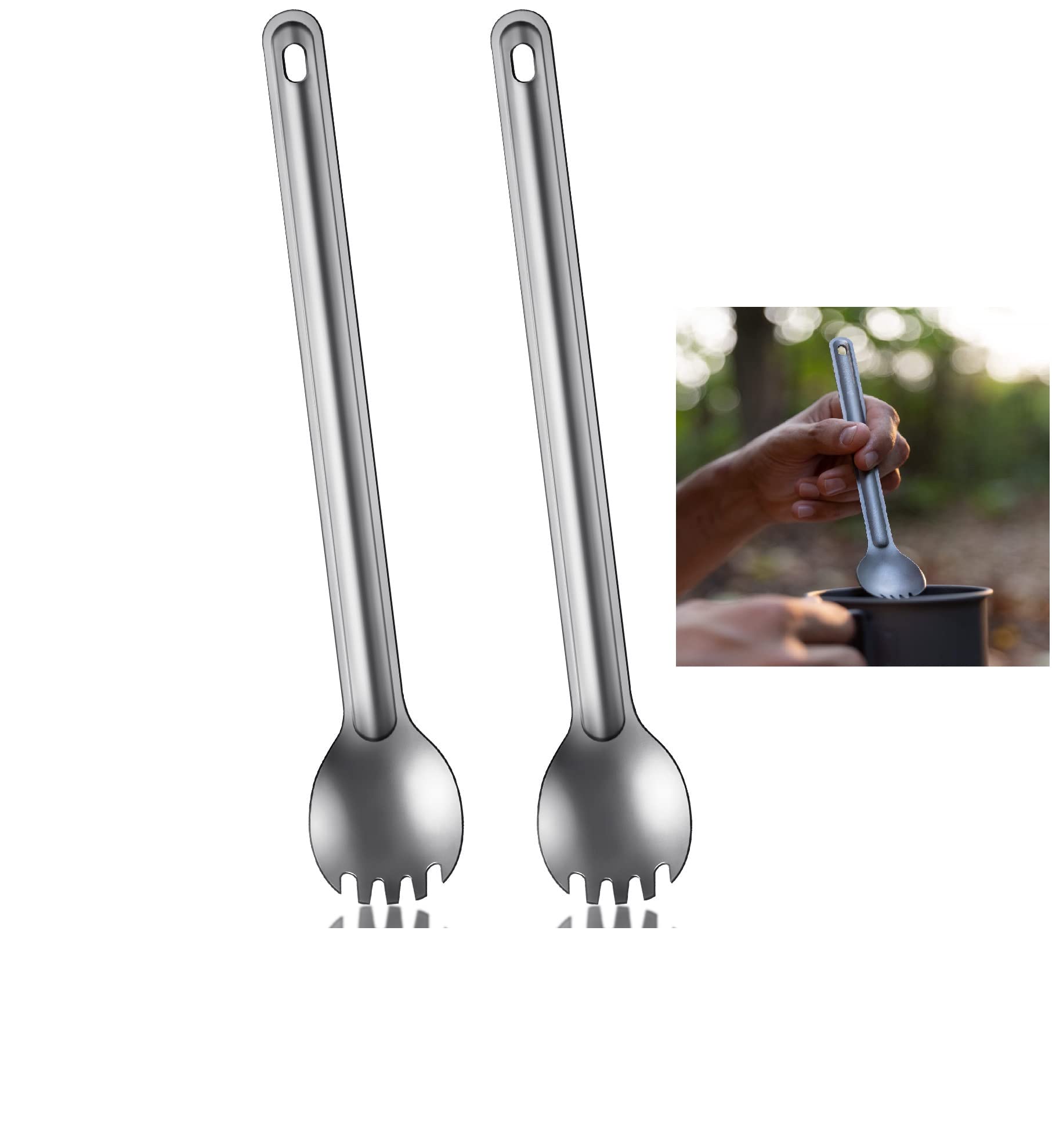 Sponsored Ad – Titanium Long Handle Spork and Spoon Eco-Friendly Ultralight Portabale Flatware for Camping Cookware, Wilderness, Outdoors, Picnics etc(2pcs)